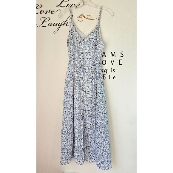 Sienna Sky Dress Womens S Button Front Floral Print Summer White Blue Strappy - Picture 5 of 16